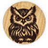 Chouette - hibou sur décapsuleur rond aimanté en bois pyrogravé