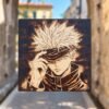 Tableau manga Jujutsu Kaisen Gojo Satoru en pyrogravure sur bois – Pyro’Art