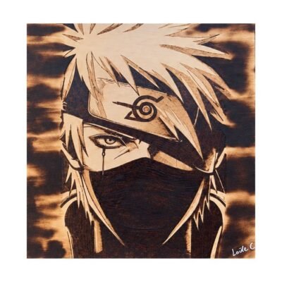 Tableau manga Naruto Kakashi Hatake en pyrogravure sur bois – Pyro’Art