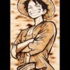 Tableau manga One Piece Luffy en pyrogravure sur bois – Pyro’Art