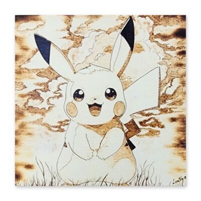 Décoration murale Pikachu sur bois – Tableau Pokémon | Pyro’Art