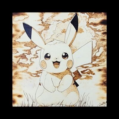 Tableau Pokémon Pikachu en pyrogravure sur bois – Pyro’Art