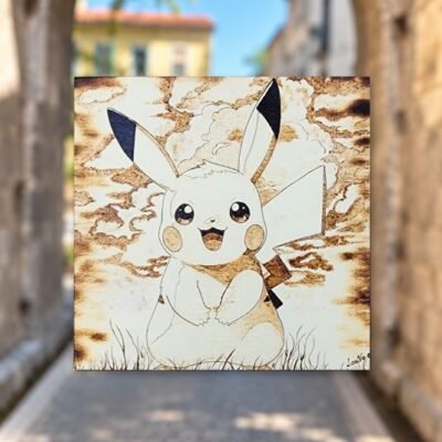 Décoration Pikachu en bois – Tableau Pokémon | Pyro’Art