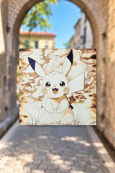 Décoration Pikachu en bois – Tableau Pokémon | Pyro’Art