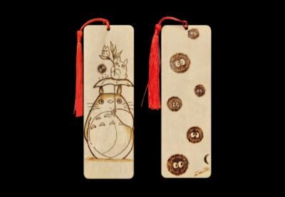Marque-page Totoro et Noiraudes en bois pyrogravé